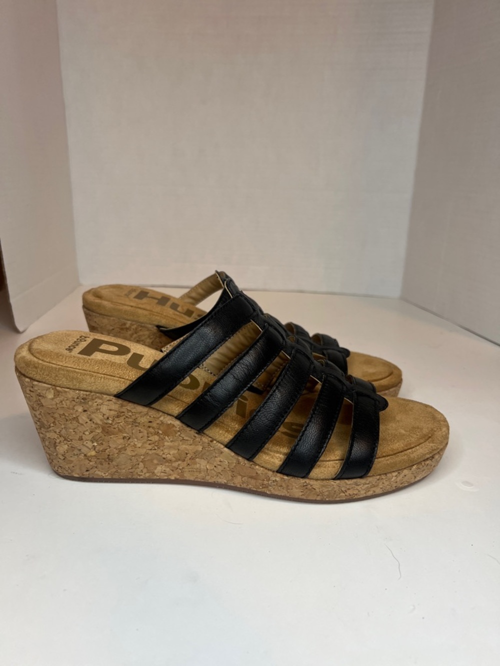 hush puppies Black Strappy Cork Wedge cushioned wedges